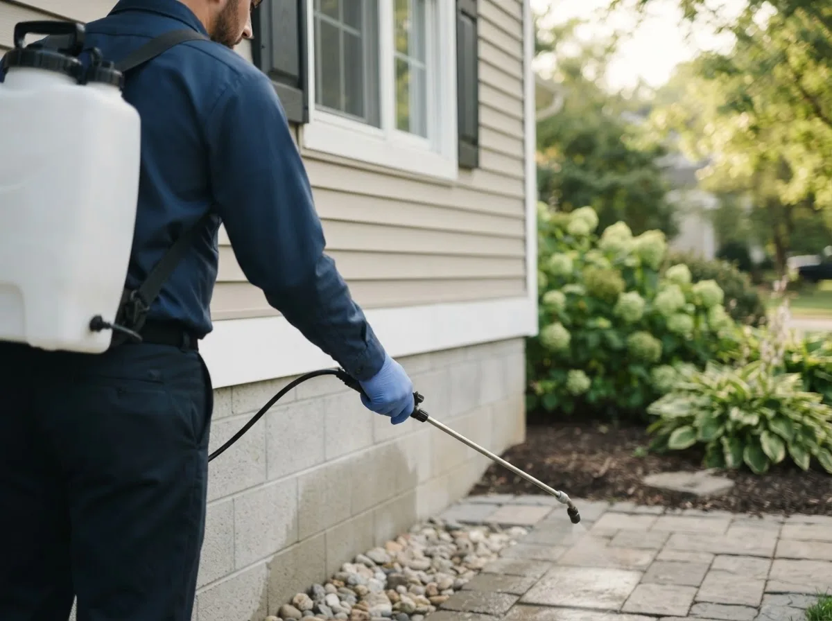 Pest control technician inspecting a home in Madisonville, KY